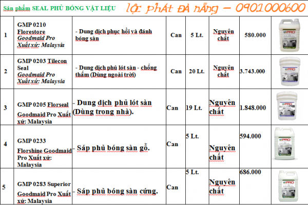 Sản phẩm SEAL PHỦ BÓNG VẬT LIỆU - Thanh Khang Phát cung cấp hóa chất tại Đà Nẵng.