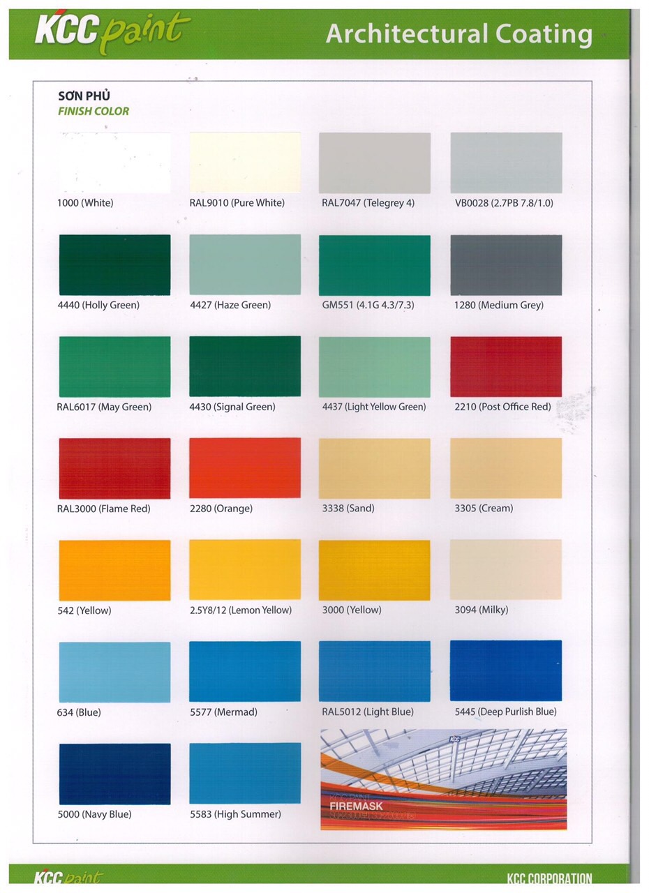 Bảng màu phổ biến khi lựa chọn sơn epoxy.